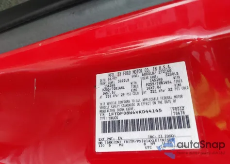 1997 Ford F-150 Lariat/Xl/Xlt z USA, uszkodzony, nr VIN 1FTDF08W6VKD44145